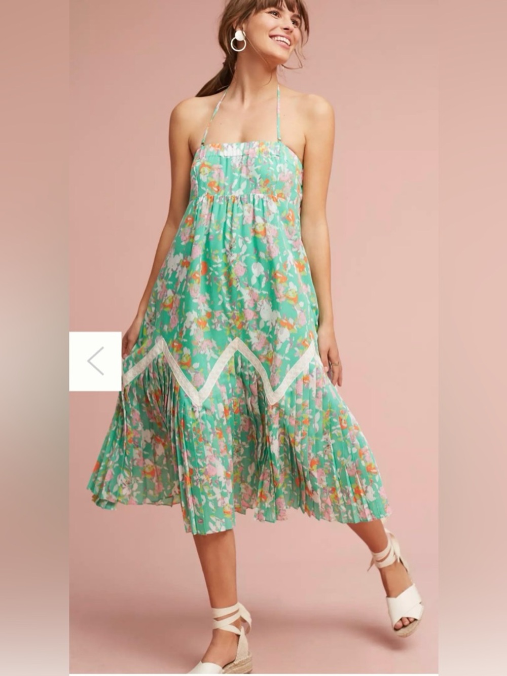 Anthropologie Maeve green floral San Sebastian midi dress strapless sz M